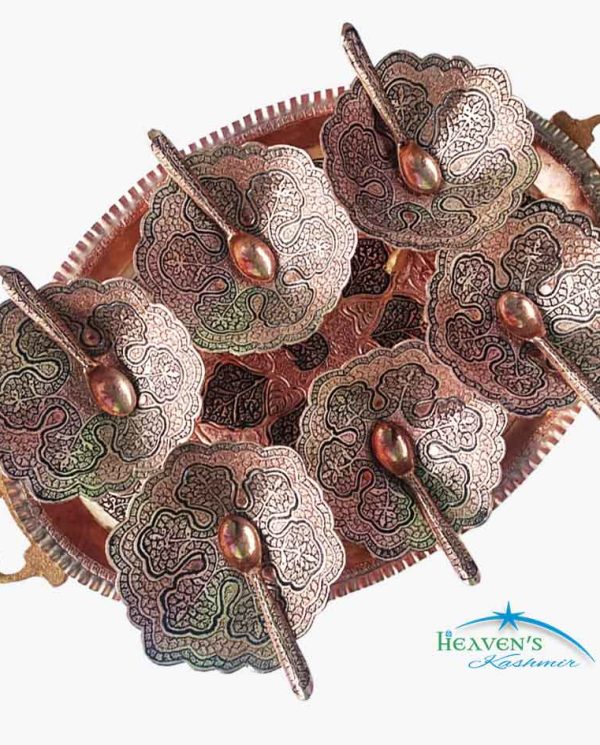 Copper Serving Bowl Set (6 bowls and spoons and a Tray)
